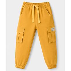 Babyhug Terry Knit Full Sleeves Text Printed T-Shirt & Jogger Set - Navy Blue & Yellow