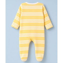 Babyhug 100% Cotton Knit Full Sleeves Front Open Striped Sleepsuit With Beach & Animal Print Pack of 2 - White & Yellow