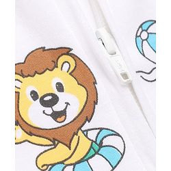 Babyhug 100% Cotton Knit Full Sleeves Front Open Striped Sleepsuit With Beach & Animal Print Pack of 2 - White & Yellow