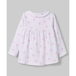 Babyhug 100% Cotton Knit Full Sleeves Striped Co-Ords Top & Pyjama Night Suit with Bow Print - White