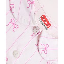 Babyhug 100% Cotton Knit Full Sleeves Striped Co-Ords Top & Pyjama Night Suit with Bow Print - White