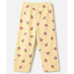 Babyhug Cotton Knit Front Open Full Sleeves Shirt & Pyjama Co-Ords Night Suit With Floral Print - Yellow