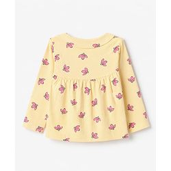 Babyhug Cotton Knit Front Open Full Sleeves Shirt & Pyjama Co-Ords Night Suit With Floral Print - Yellow