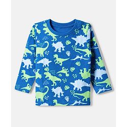 Babyhug Cotton Knit Full Sleeves Co-ord T-Shirt & Pajama Night Suit with Dinosaurs Print - Blue