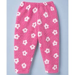 Babyhug Woven Full Sleeves Co-ord Hooded Sweater and Pant Winter Set with Floral Print - Pink