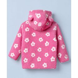 Babyhug Woven Full Sleeves Co-ord Hooded Sweater and Pant Winter Set with Floral Print - Pink