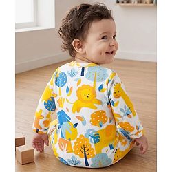 Babyhug 100% Cotton Knit Full Sleeves Sleepsuit with Animal & Tropical Print - Yellow