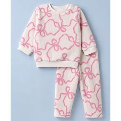 Babyhug Fur Woven Full Length Printed Winter Wear Co-Ords Suit - Pink