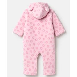 Babyhug Fur Woven Full Sleeves Winter Wear Hooded Romper With Leopard Design - Pink