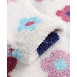 Babyhug Fur Woven Full Sleeves Hooded Winter Wear Suit With Floral Print - White