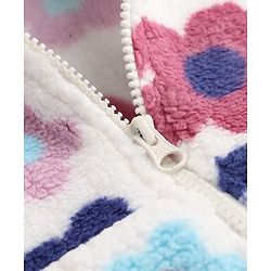 Babyhug Fur Woven Full Sleeves Hooded Winter Wear Suit With Floral Print - White