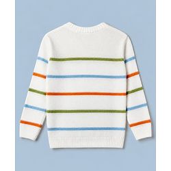 Babyhug Knit Front Open Sweater with Full Sleeves and Stripes Design in White for 6-9 Months