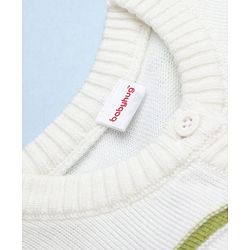 Babyhug Knit Front Open Sweater with Full Sleeves and Stripes Design in White for 6-9 Months