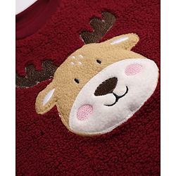 Babyhug Fur Woven Full Sleeves Winter Wear Suits With Reindeer Detailing - Maroon