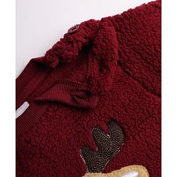 Babyhug Fur Woven Full Sleeves Winter Wear Suits With Reindeer Detailing - Maroon