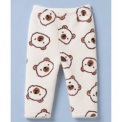 Babyhug Fur Woven Full Sleeves Winter Wear Co-ords Suit Bear Design - Ivory