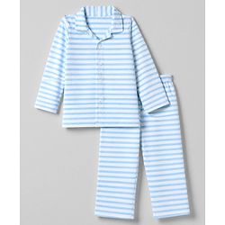Babyhug 100% Cotton Knit Full Sleeves Striped Co-Ords Shirt & Pyjama Night Suit - Sky Blue