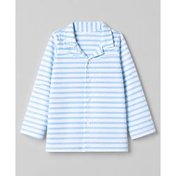 Babyhug 100% Cotton Knit Full Sleeves Striped Co-Ords Shirt & Pyjama Night Suit - Sky Blue
