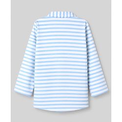 Babyhug 100% Cotton Knit Full Sleeves Striped Co-Ords Shirt & Pyjama Night Suit - Sky Blue