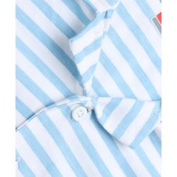 Babyhug 100% Cotton Knit Full Sleeves Striped Co-Ords Shirt & Pyjama Night Suit - Sky Blue