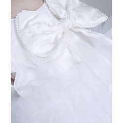 Babyhug Mesh Woven Sleeveless Fit and Flare Partywear Dress With Bow Applique - White