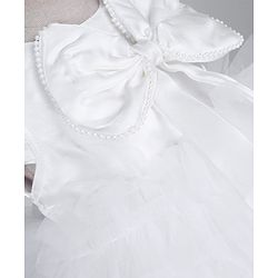 Babyhug Mesh Woven Sleeveless Fit and Flare Partywear Dress With Bow Applique - White