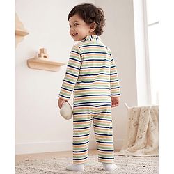Babyhug 100% Cotton Knit Full Sleeves Co-Ords Striped Shirt & Pyjama Night Suit - Light Green