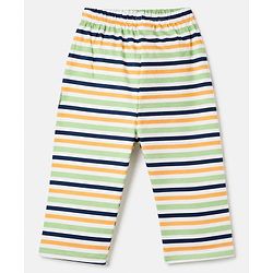 Babyhug 100% Cotton Knit Full Sleeves Co-Ords Striped Shirt & Pyjama Night Suit - Light Green