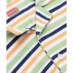 Babyhug 100% Cotton Knit Full Sleeves Co-Ords Striped Shirt & Pyjama Night Suit - Light Green