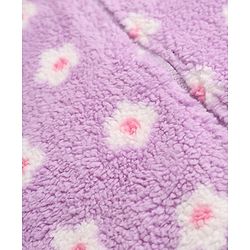 Babyhug Fur Woven Full Sleeves Co-ords Hooded Winter Wear Suits With Floral Print - Lavender
