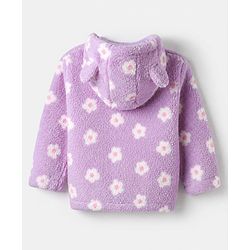 Babyhug Fur Woven Full Sleeves Co-ords Hooded Winter Wear Suits With Floral Print - Lavender