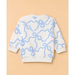 Babyhug Fur Woven Full Sleeves Winter Wear Suit With Bow Print - White
