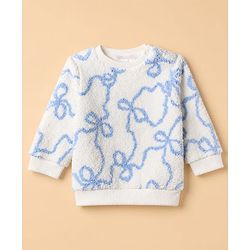 Babyhug Fur Woven Full Sleeves Winter Wear Suit With Bow Print - White