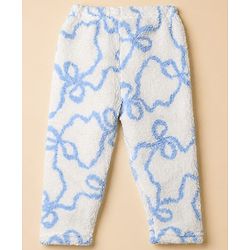 Babyhug Fur Woven Full Sleeves Winter Wear Suit With Bow Print - White