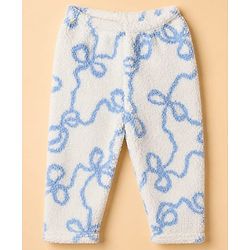 Babyhug Fur Woven Full Sleeves Winter Wear Suit With Bow Print - White