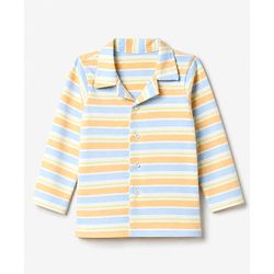 Babyhug 100% Cotton Knit Full Sleeves Front Open Striped Shirt & Pyjama Night Suit Co-Ords Set - Light Orange