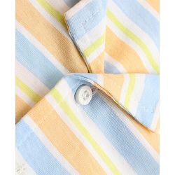 Babyhug 100% Cotton Knit Full Sleeves Front Open Striped Shirt & Pyjama Night Suit Co-Ords Set - Light Orange