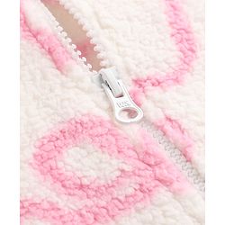 Babyhug Fur Woven Full Sleeves Hooded Winter Wear Romper With Bow Design - Pink