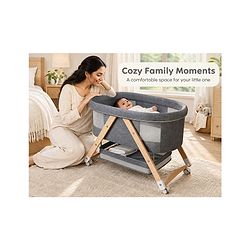 Babyhug Foldable Bassinet | Spacious & Comfortable Design| Breathable Mesh Sides for Ventellation | Sturdy & Stable Frame| Baby-Friendly Sleeping Space | Wheels with Lock - Grey