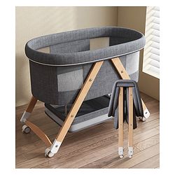 Babyhug Foldable Bassinet | Spacious & Comfortable Design| Breathable Mesh Sides for Ventellation | Sturdy & Stable Frame| Baby-Friendly Sleeping Space | Wheels with Lock - Grey