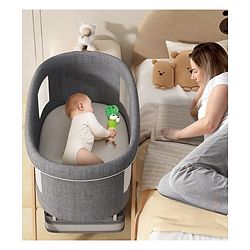 Babyhug Foldable Bassinet | Spacious & Comfortable Design| Breathable Mesh Sides for Ventellation | Sturdy & Stable Frame| Baby-Friendly Sleeping Space | Wheels with Lock - Grey