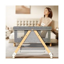 Babyhug Foldable Bassinet | Spacious & Comfortable Design| Breathable Mesh Sides for Ventellation | Sturdy & Stable Frame| Baby-Friendly Sleeping Space | Wheels with Lock - Grey