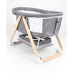 Babyhug Foldable Bassinet | Spacious & Comfortable Design| Breathable Mesh Sides for Ventellation | Sturdy & Stable Frame| Baby-Friendly Sleeping Space | Wheels with Lock - Grey