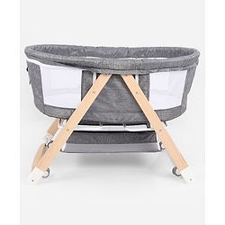 Babyhug Foldable Bassinet | Spacious & Comfortable Design| Breathable Mesh Sides for Ventellation | Sturdy & Stable Frame| Baby-Friendly Sleeping Space | Wheels with Lock - Grey
