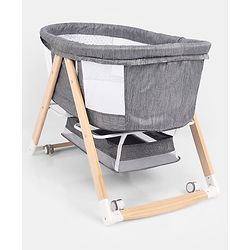Babyhug Foldable Bassinet | Spacious & Comfortable Design| Breathable Mesh Sides for Ventellation | Sturdy & Stable Frame| Baby-Friendly Sleeping Space | Wheels with Lock - Grey