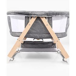 Babyhug Foldable Bassinet | Spacious & Comfortable Design| Breathable Mesh Sides for Ventellation | Sturdy & Stable Frame| Baby-Friendly Sleeping Space | Wheels with Lock - Grey