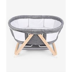 Babyhug Foldable Bassinet | Spacious & Comfortable Design| Breathable Mesh Sides for Ventellation | Sturdy & Stable Frame| Baby-Friendly Sleeping Space | Wheels with Lock - Grey