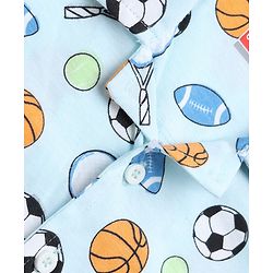 Babyhug 100% Cotton Knit Full Sleeves Co-Ords Shirt & Pyjama Night Suit with Sports Print - Sky Blue
