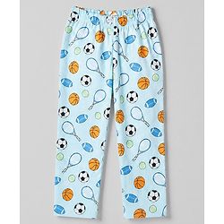 Babyhug 100% Cotton Knit Full Sleeves Co-Ords Shirt & Pyjama Night Suit with Sports Print - Sky Blue