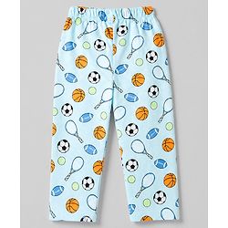 Babyhug 100% Cotton Knit Full Sleeves Co-Ords Shirt & Pyjama Night Suit with Sports Print - Sky Blue